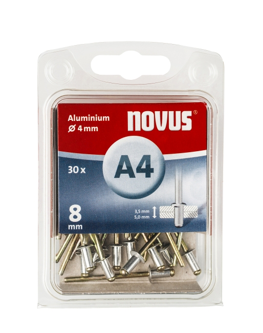 Afbeelding Novus Popnagels A4 X 8 mm Alu SB - 30 Stuks door Haxo.nl