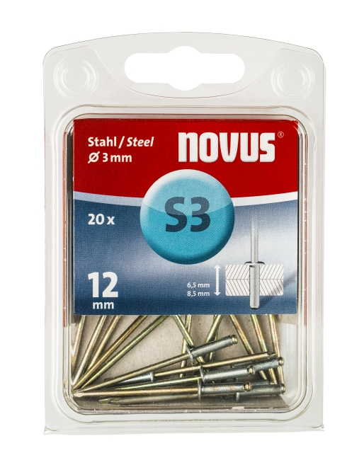 Afbeelding Novus Popnagels S3 X 12 mm Staal S3 - 20 Stuks door Haxo.nl