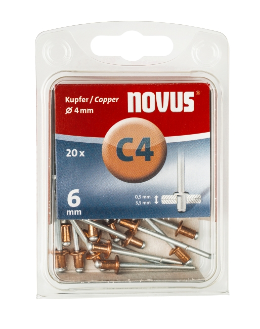 Afbeelding Novus Popnagels C4 X 6 mm Koper - 20 Stuks door Haxo.nl