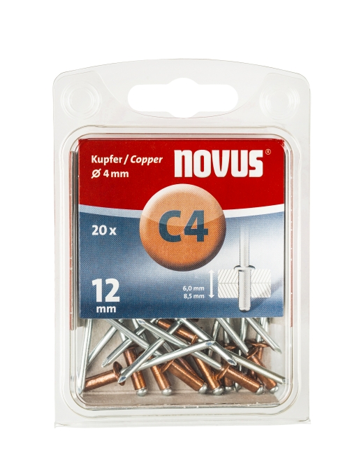 Afbeelding Novus Popnagels C4 X 12 mm Koper - 20 Stuks door Haxo.nl