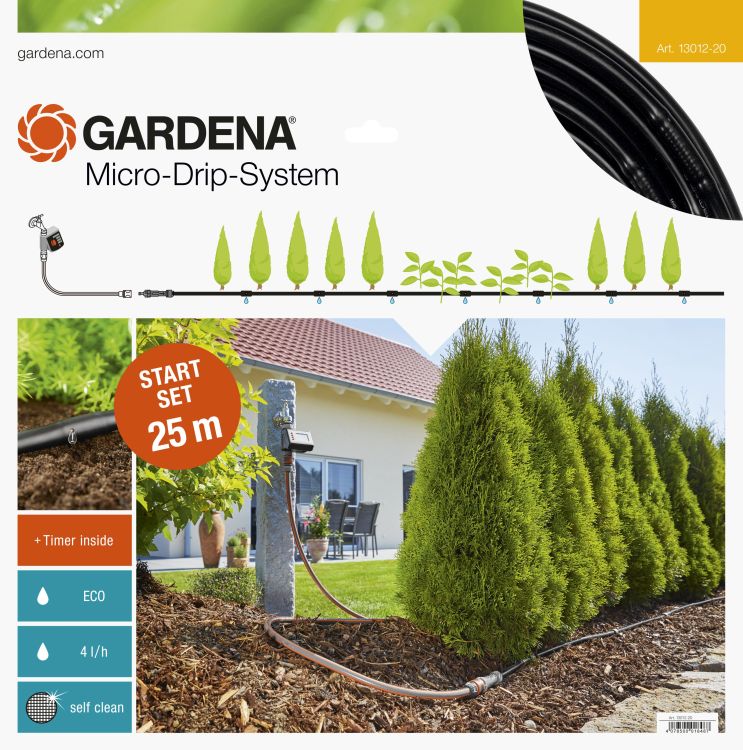 Afbeelding Gardena Micro Drip Start Set M Voor 25 Meter Rijplanten Met Besproeiingscomputer door Haxo.nl