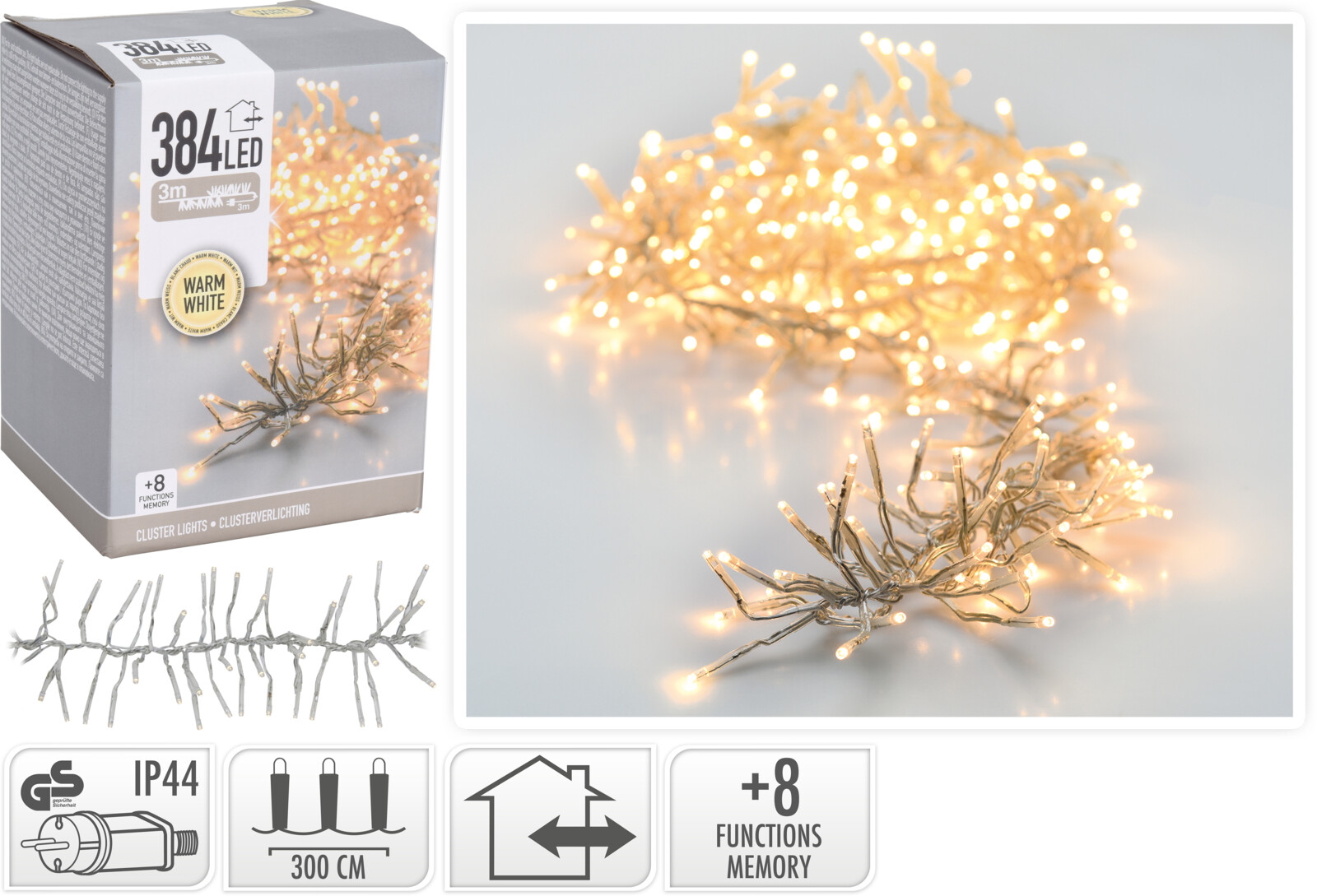 Kerstverlichting Lichtslang Cluster 384 LED Warm Wit 5.8 Meter