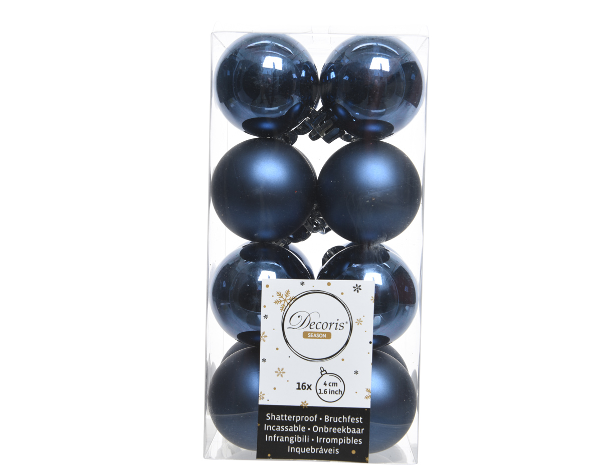 Decoris Kerstballen Blauw Mat en Glanzend 4cm 16 Stuks