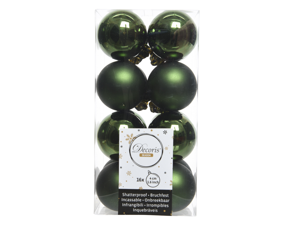 Decoris Kerstballen Donker Groen Mat en Glanzend 4cm 16 Stuks