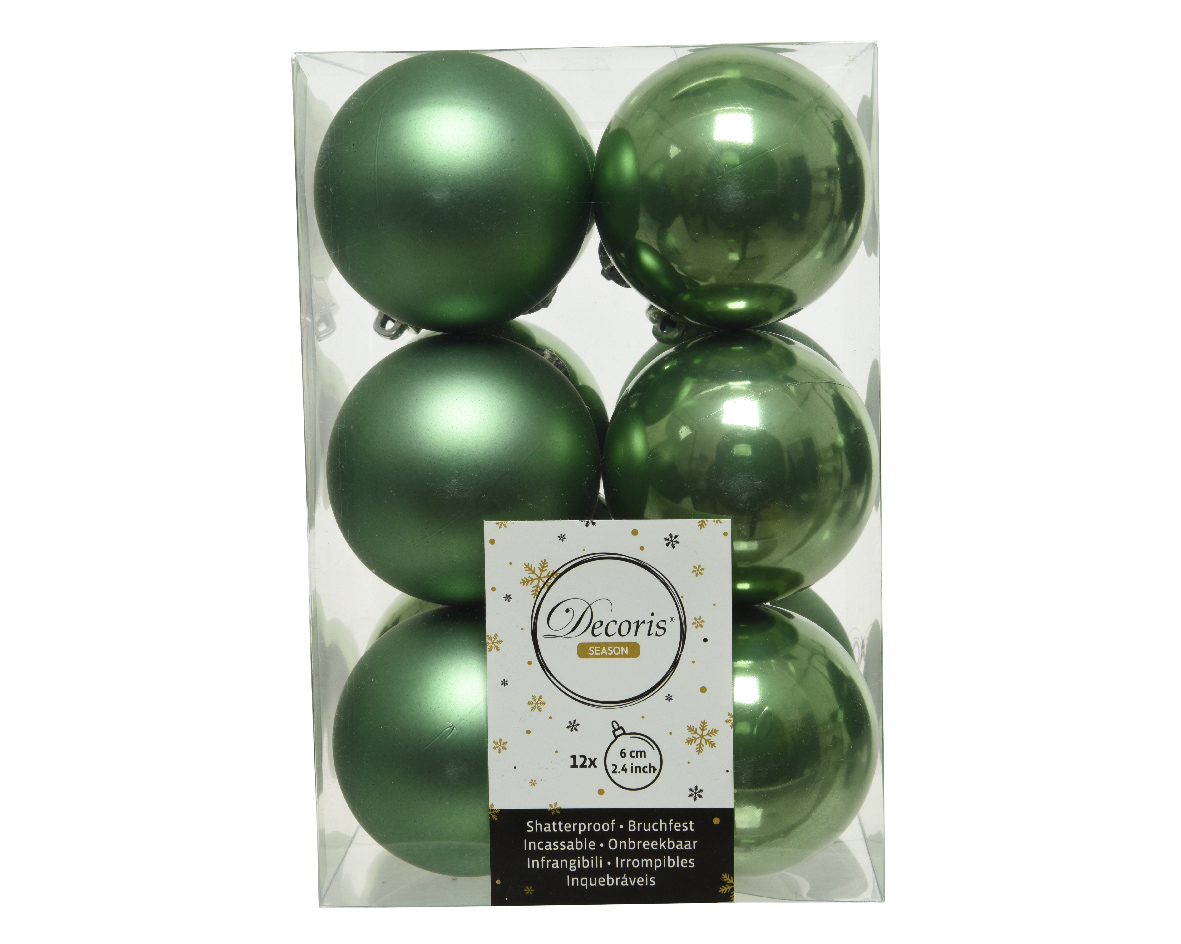 Decoris Kerstballen Groen Mat en Glanzend 6cm 12 Stuks