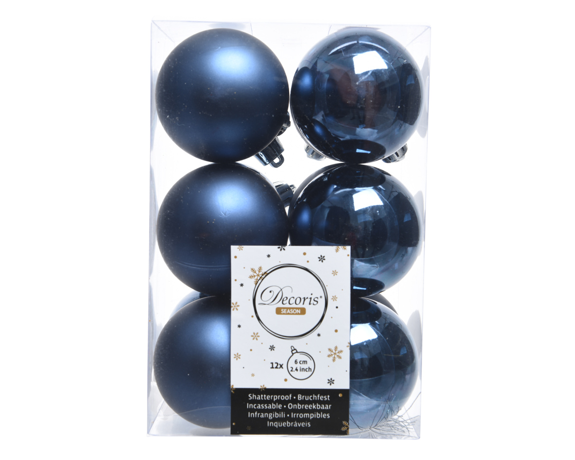 Decoris Kerstballen Blauw Mat en Glanzend 6cm 12 Stuks