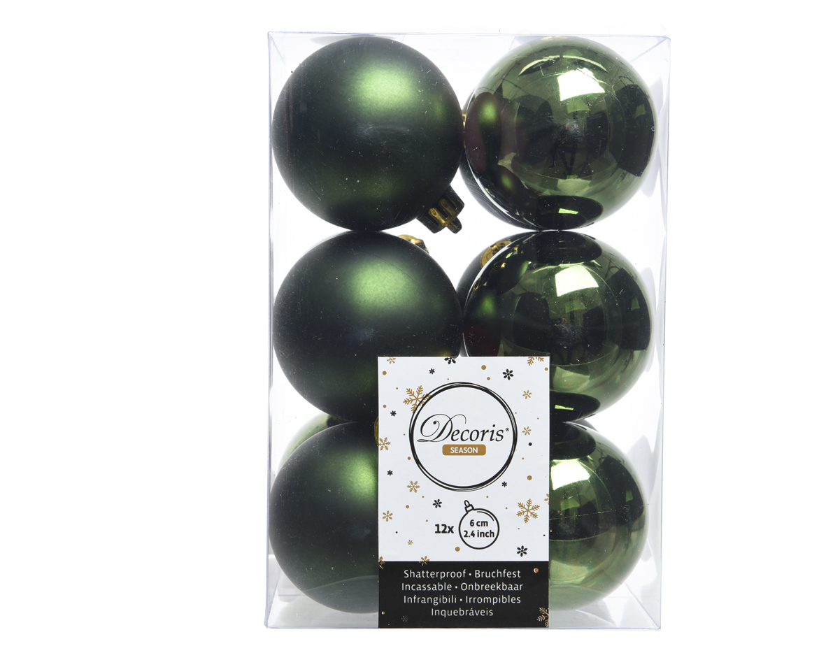 Decoris Kerstballen Donker Groen Mat en Glanzend 6cm 12 Stuks