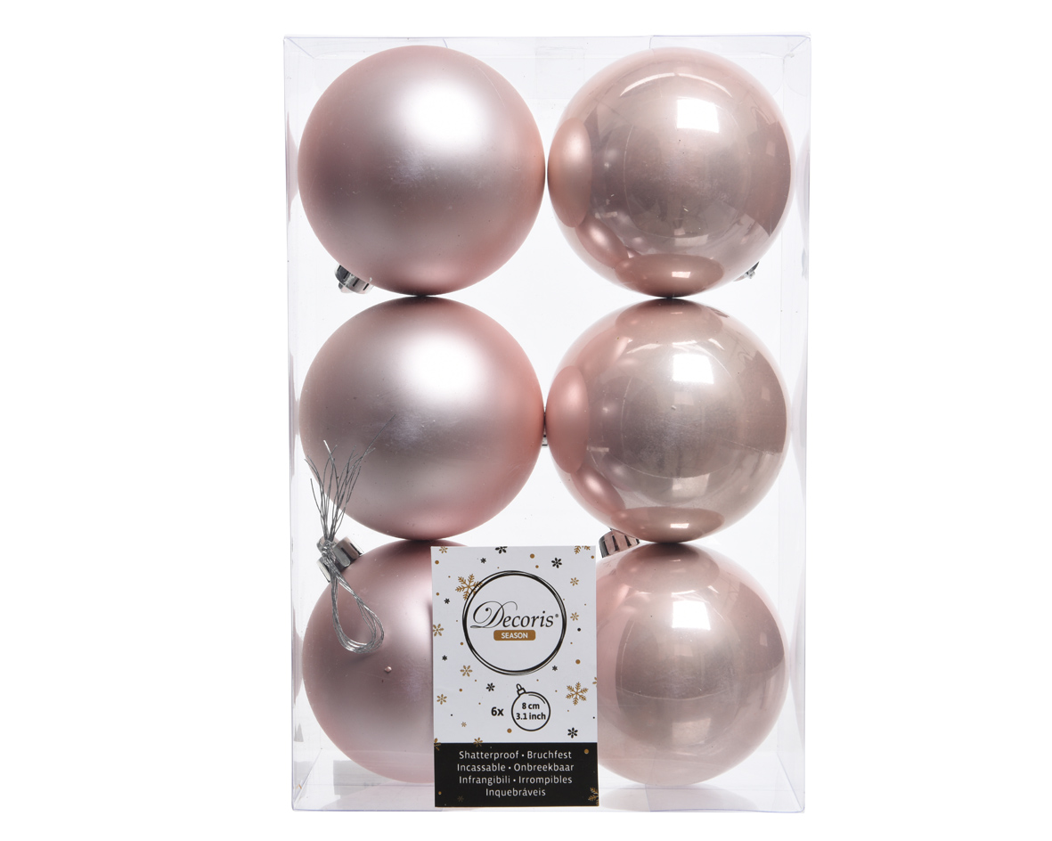 Decoris Kerstballen Roze Mat en Glanzend 6cm 6 Stuks