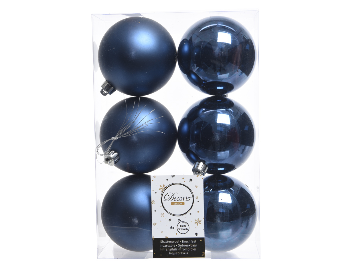 |Decoris Kerstballen Blauw Mat en Glanzend 6cm 6 Stuks