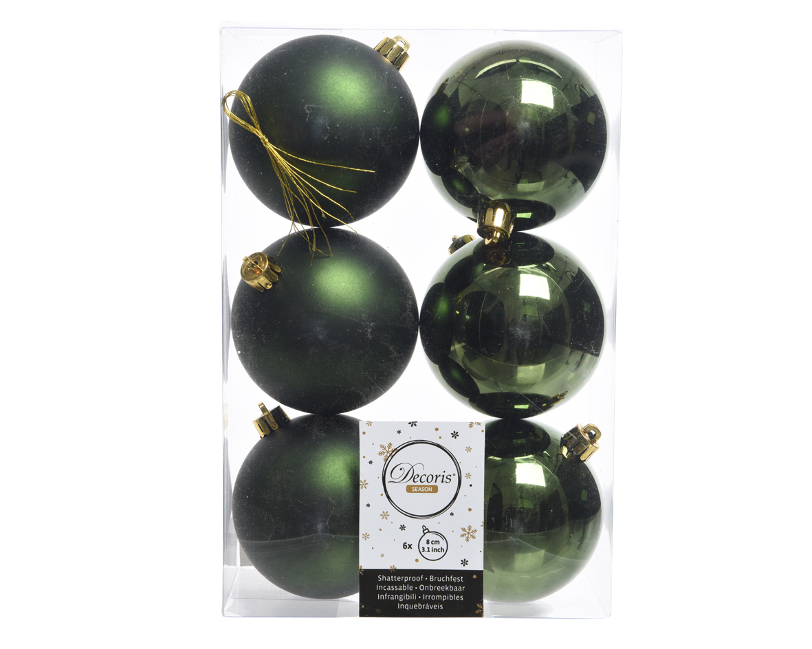 Decoris Kerstballen donker Groen Mat en Glanzend 6cm 6 Stuks