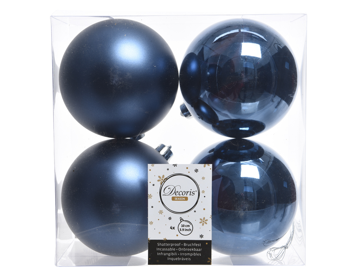 Decoris Kerstballen Blauw Mat en Glanzend 10cm 4 Stuks