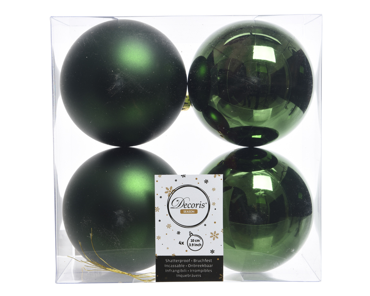 Decoris Kerstballen donker Groen Mat en Glanzend 10cm 4 Stuks