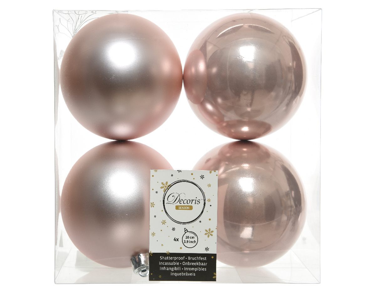 Decoris Kerstballen Roze Mat en Glanzend 10cm 4 Stuks