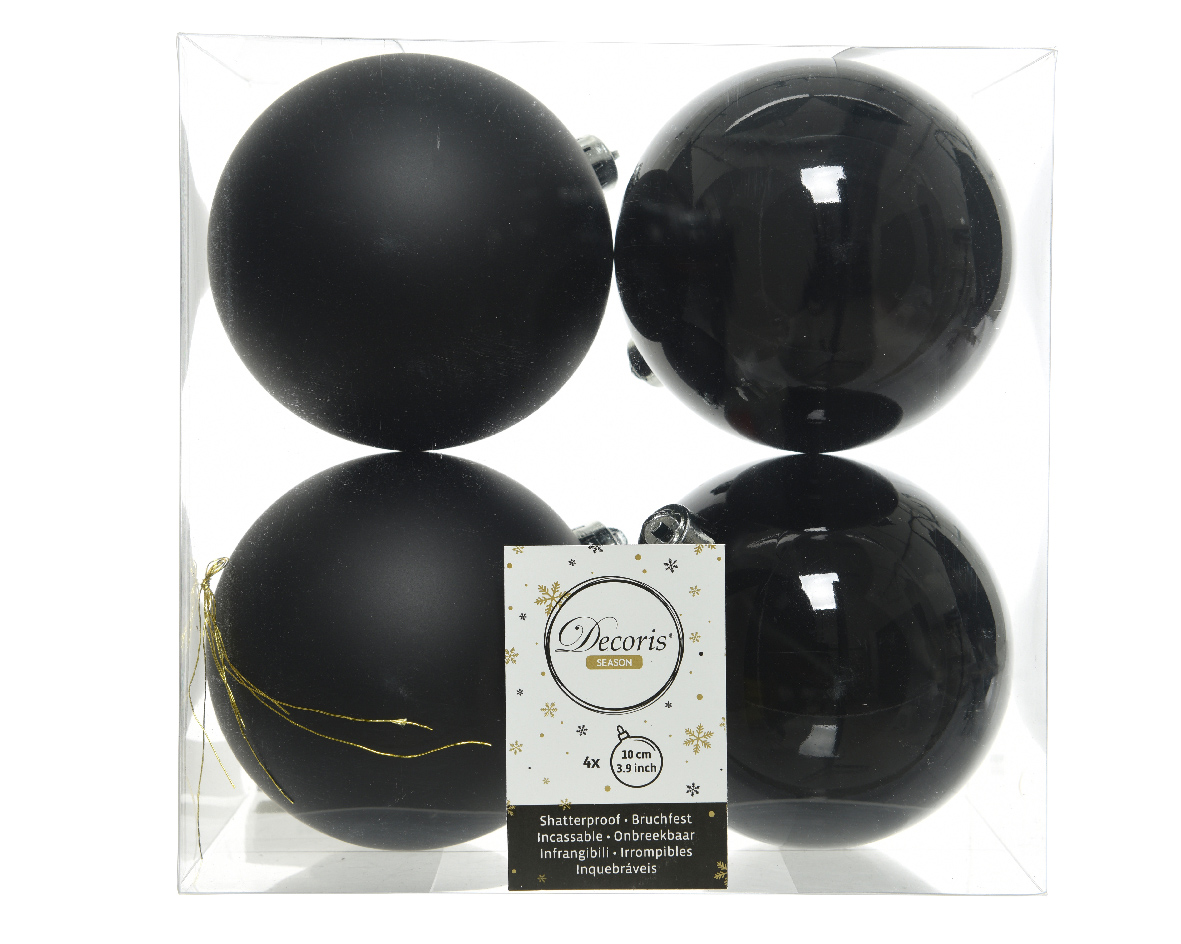 Decoris Kerstballen plastic glans-mat dia 10 cm zwart