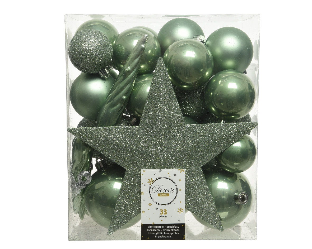 Decoris Kerstballen Pakket Groen 33 Stuks