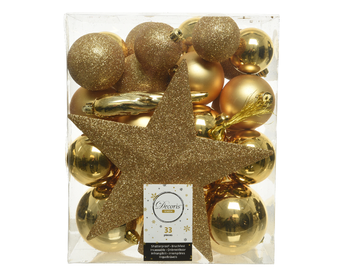 Decoris Kerstboomversiering Mix 33 st. - Licht Goud