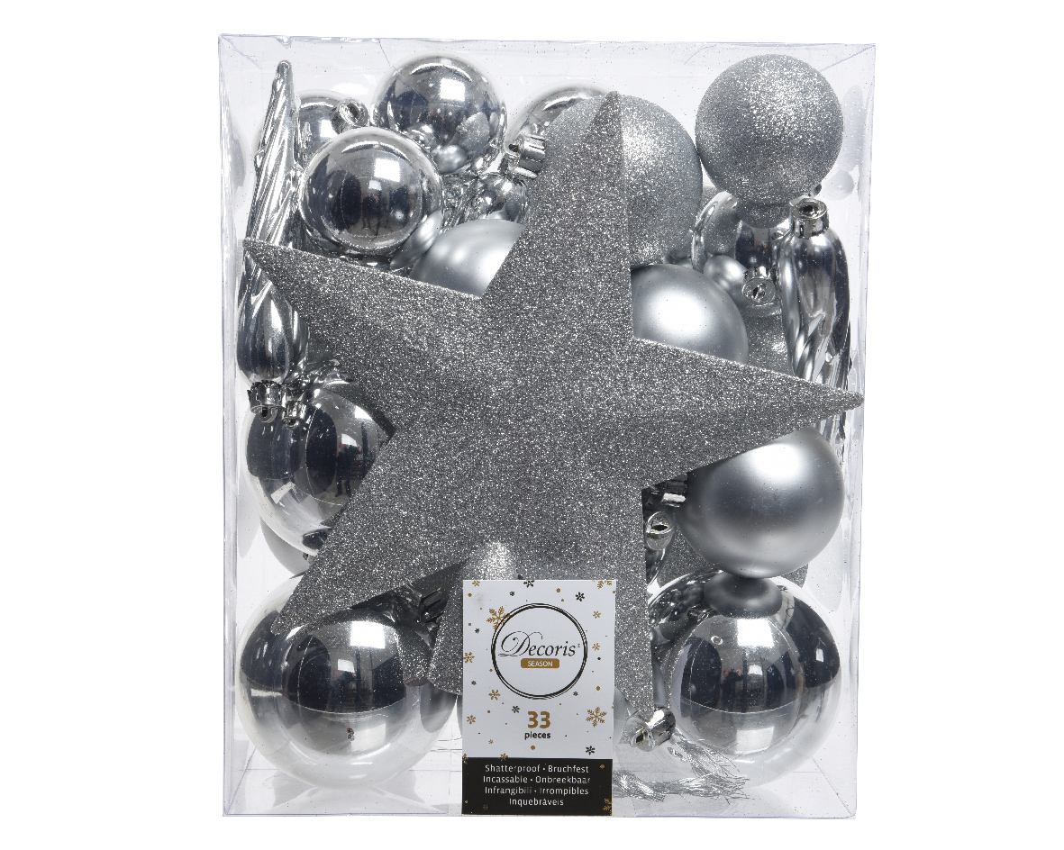 Decoris Kerstboomversiering Mix 33 st. - Zilver