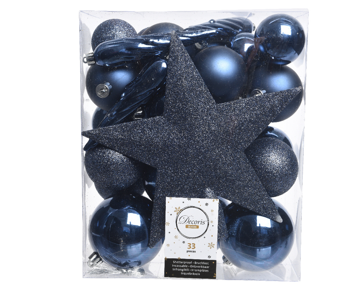 Decoris Kerstballen Pakket Blauw 33 Stuks