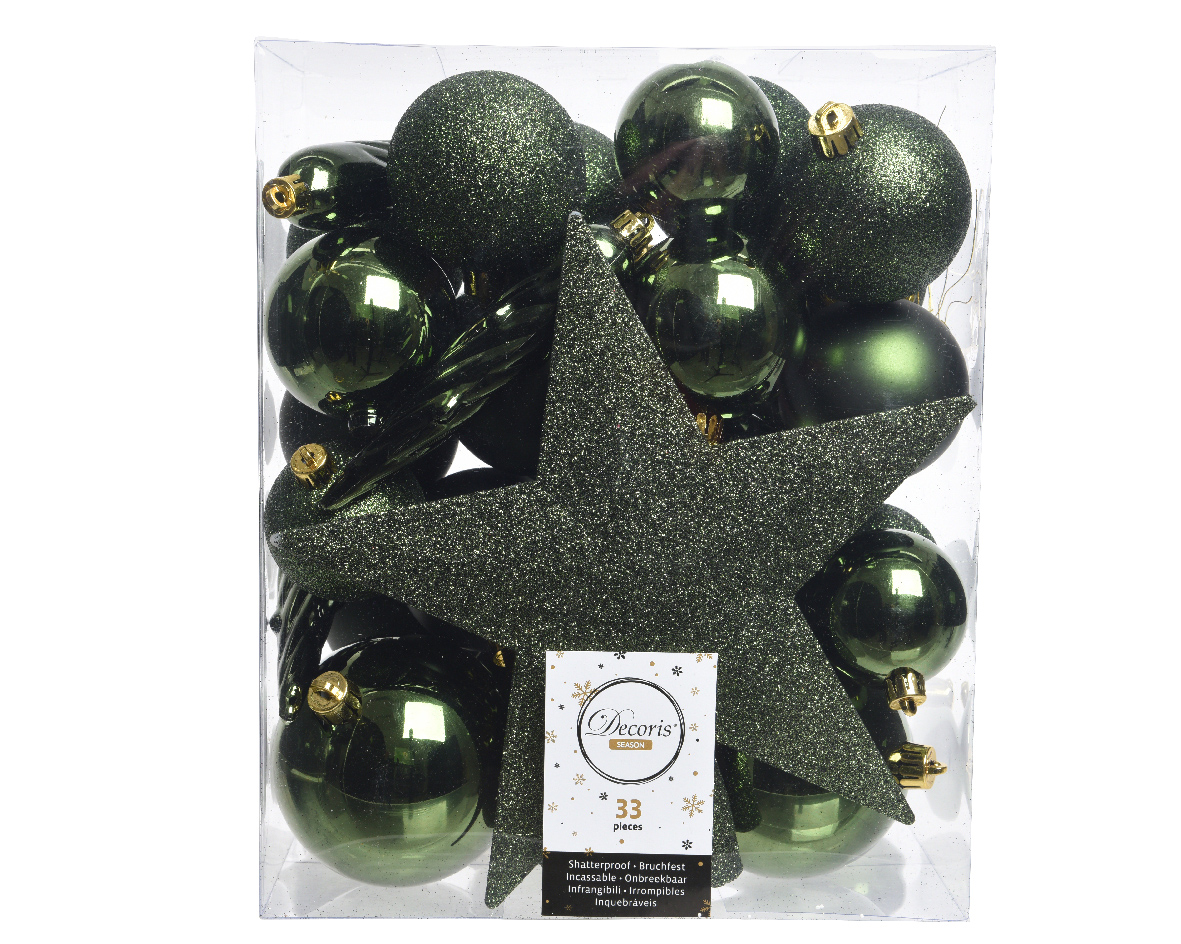 Decoris Kerstboomversiering Mix 33 st. - Dennengroen