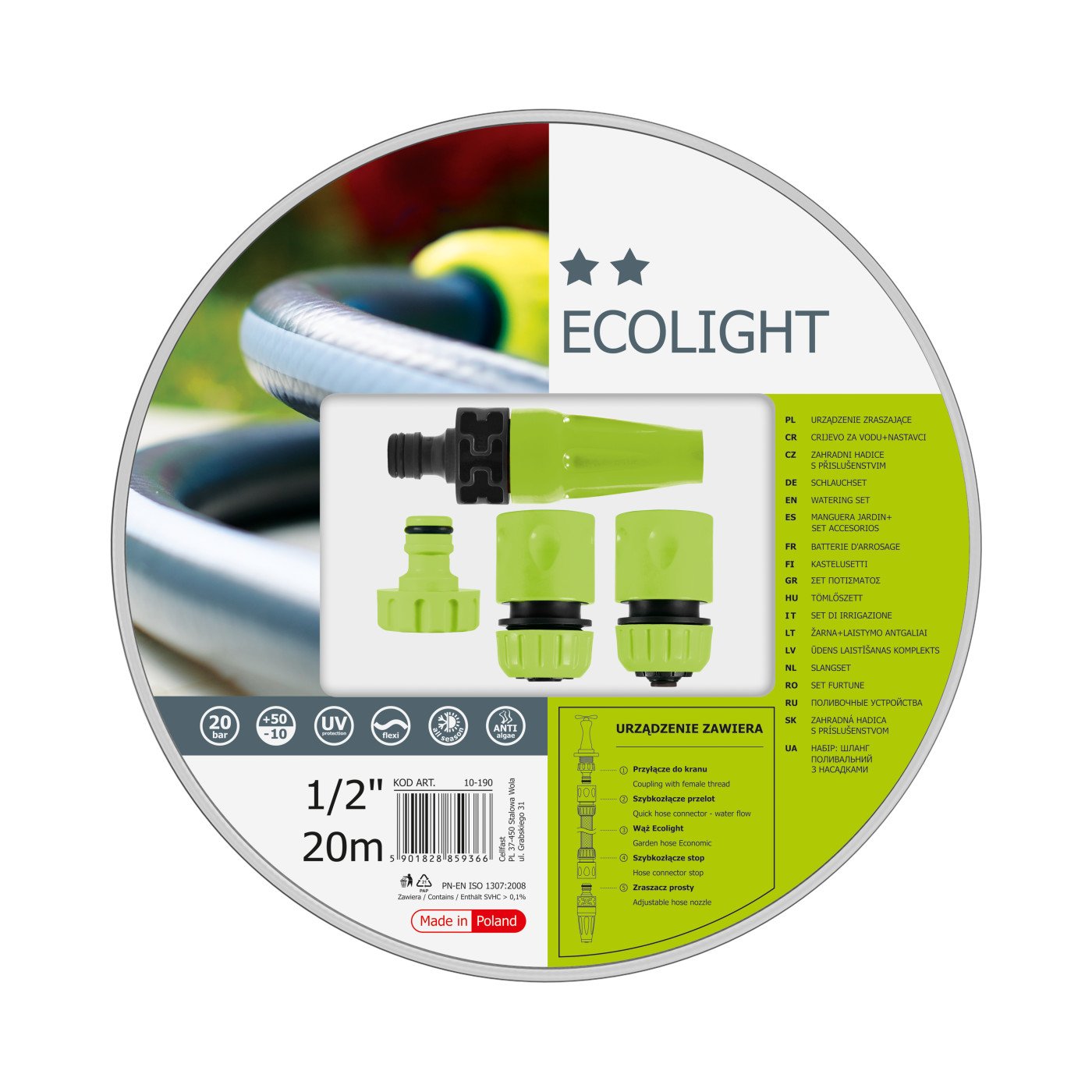 Afbeelding Cellfast Tuinslang Ecolight Set 12.5 mm 20 Meter Met Spuitstukken door Haxo.nl