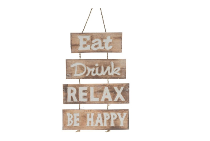 Dijk Natural Collections | Houten bordje "Eat, Drink, Relax, Be Happy"