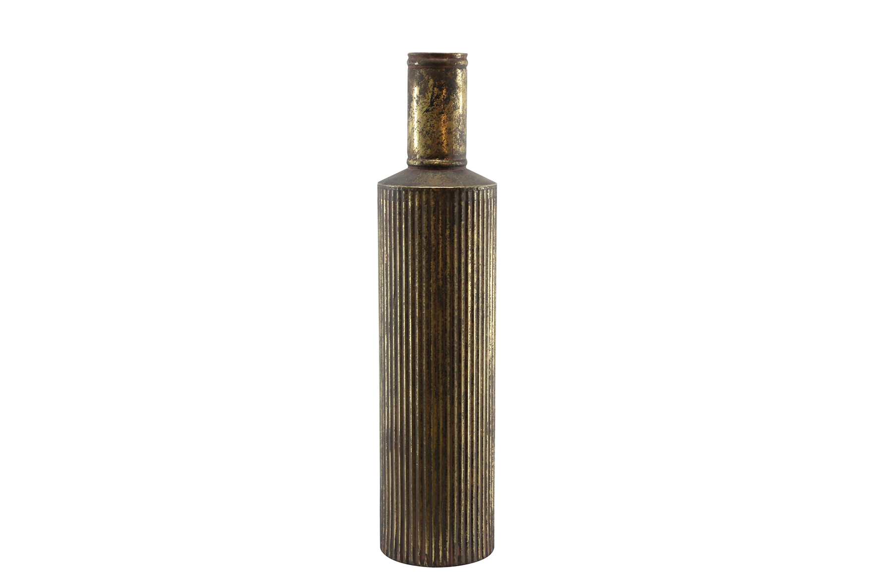 Deco fles metaal Ø15.5x68cm Antiek goud en zwart