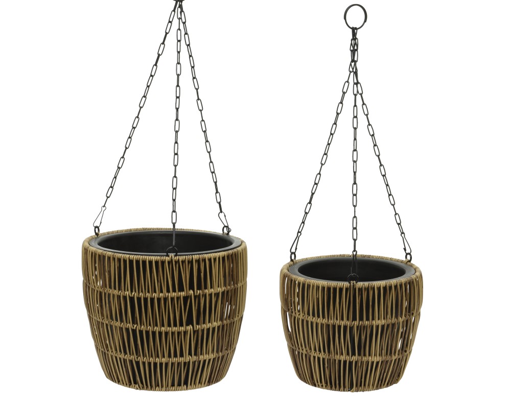 Bloempotten Set Hangend Polyrattan Bruin