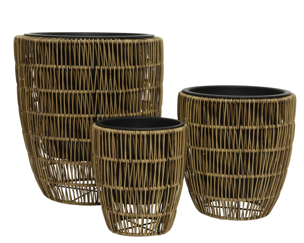 Bloempotten Set Polyrattan Bruin 3 Stuks