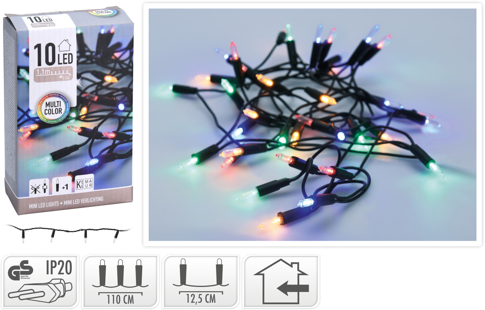 Kerstverlichting Kerstboomverlichting 10 LED Multi 2.6 Meter