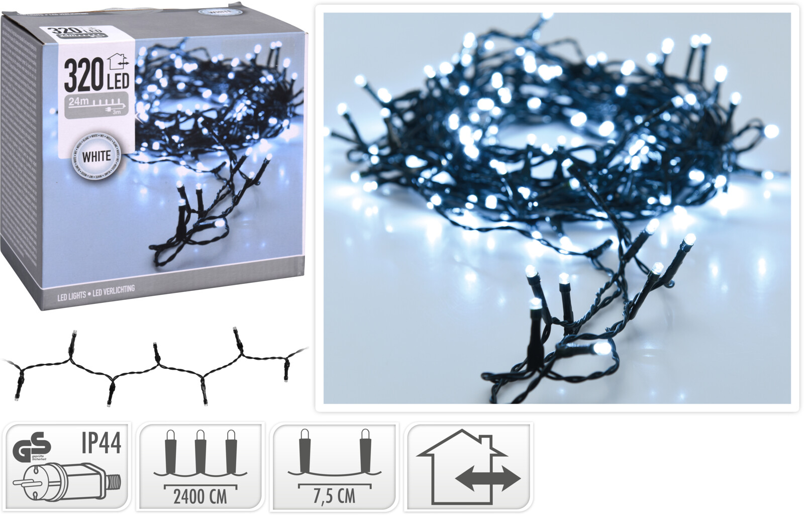 Kerstverlichting 320 LED wit buiten/binnen 24 meter