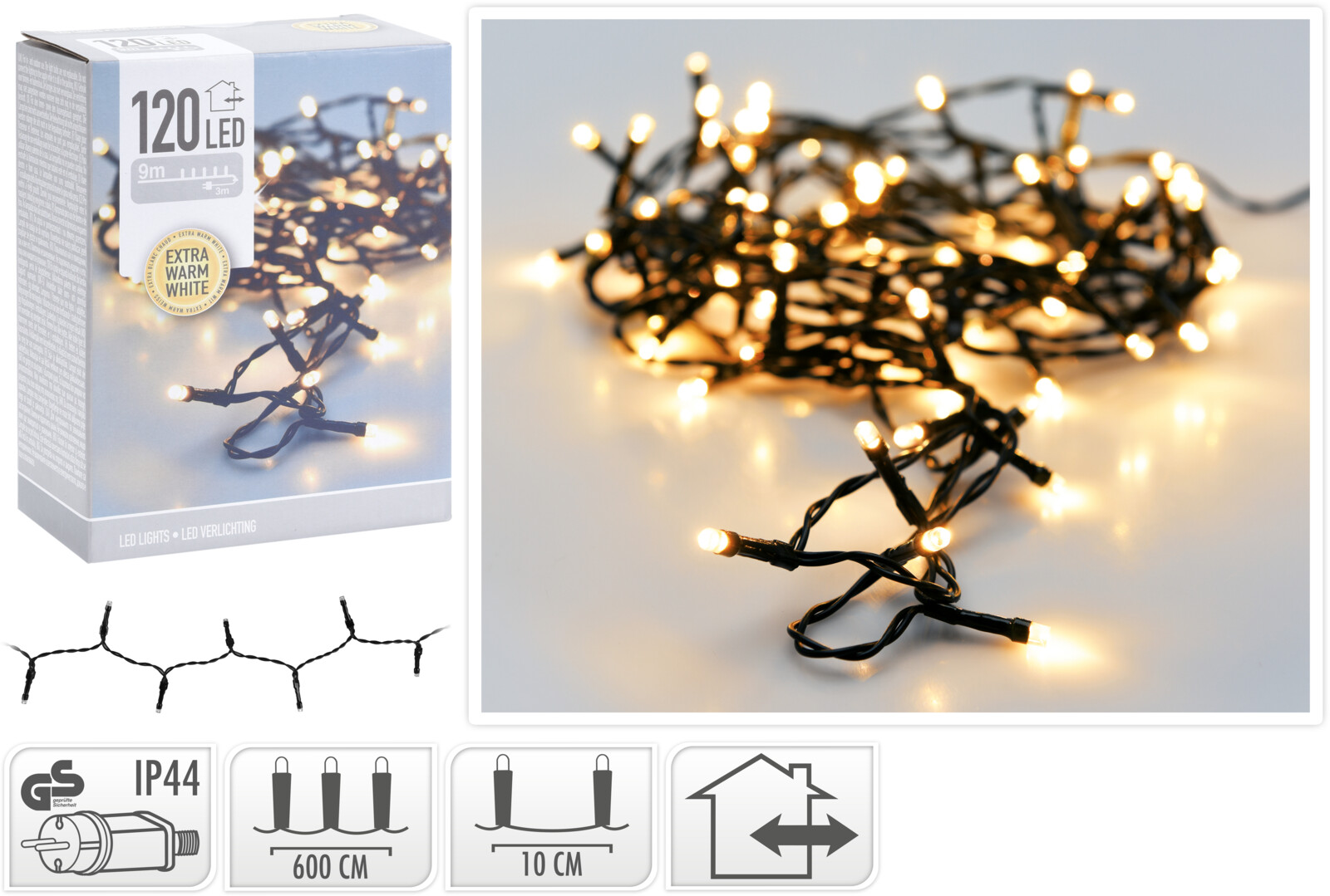 Kerstverlichting LED 120 extra warm wit buiten/binnen 9 meter