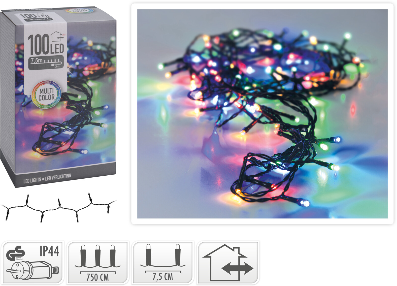 Kerstverlichting 100 LED Multi 10.5 Meter