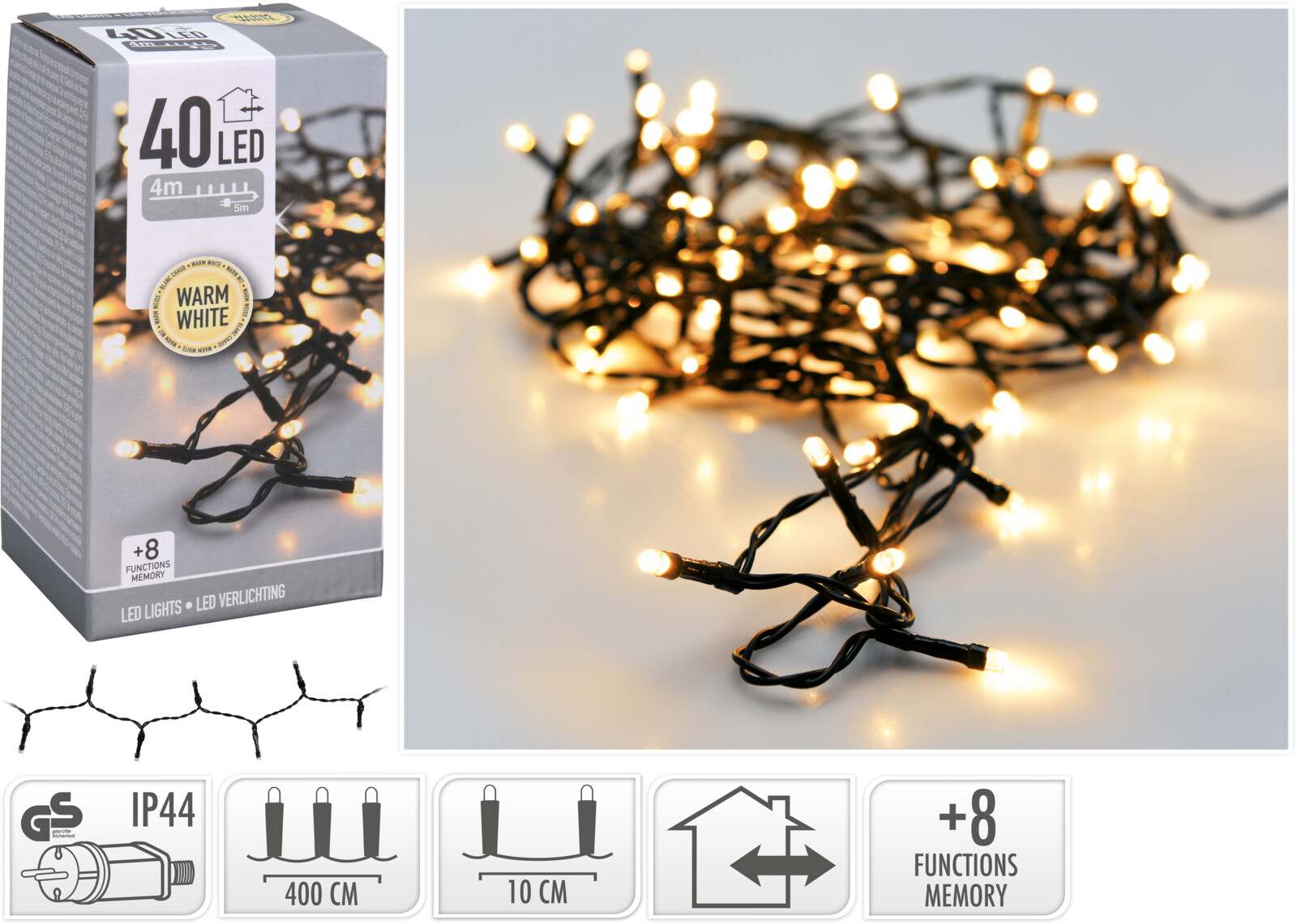 Kerstverlichting 40 LED warm wit buiten/binnen 4 meter