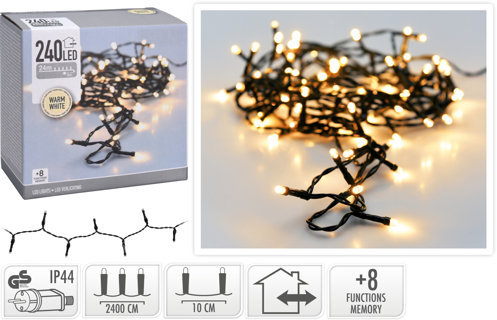 Kerstverlichting 240 LED warm wit buiten/binnen 24 meter