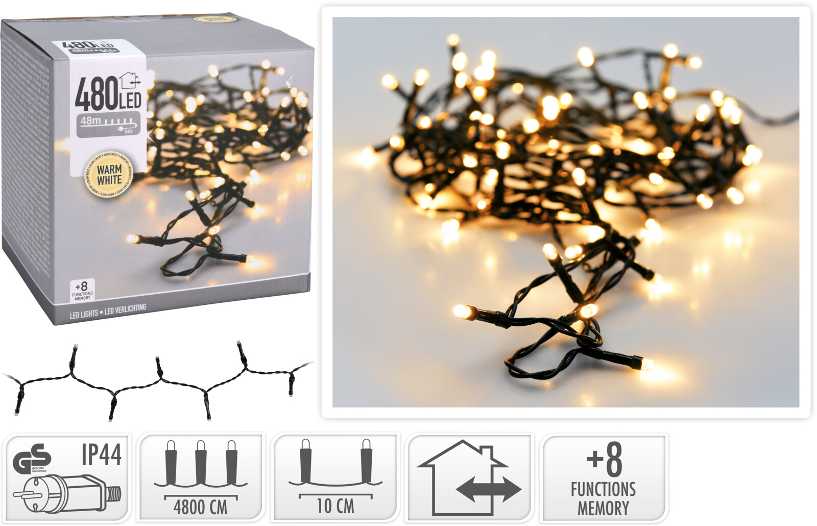 Kerstverlichting 480 LED warm wit buiten/binnen 48 meter