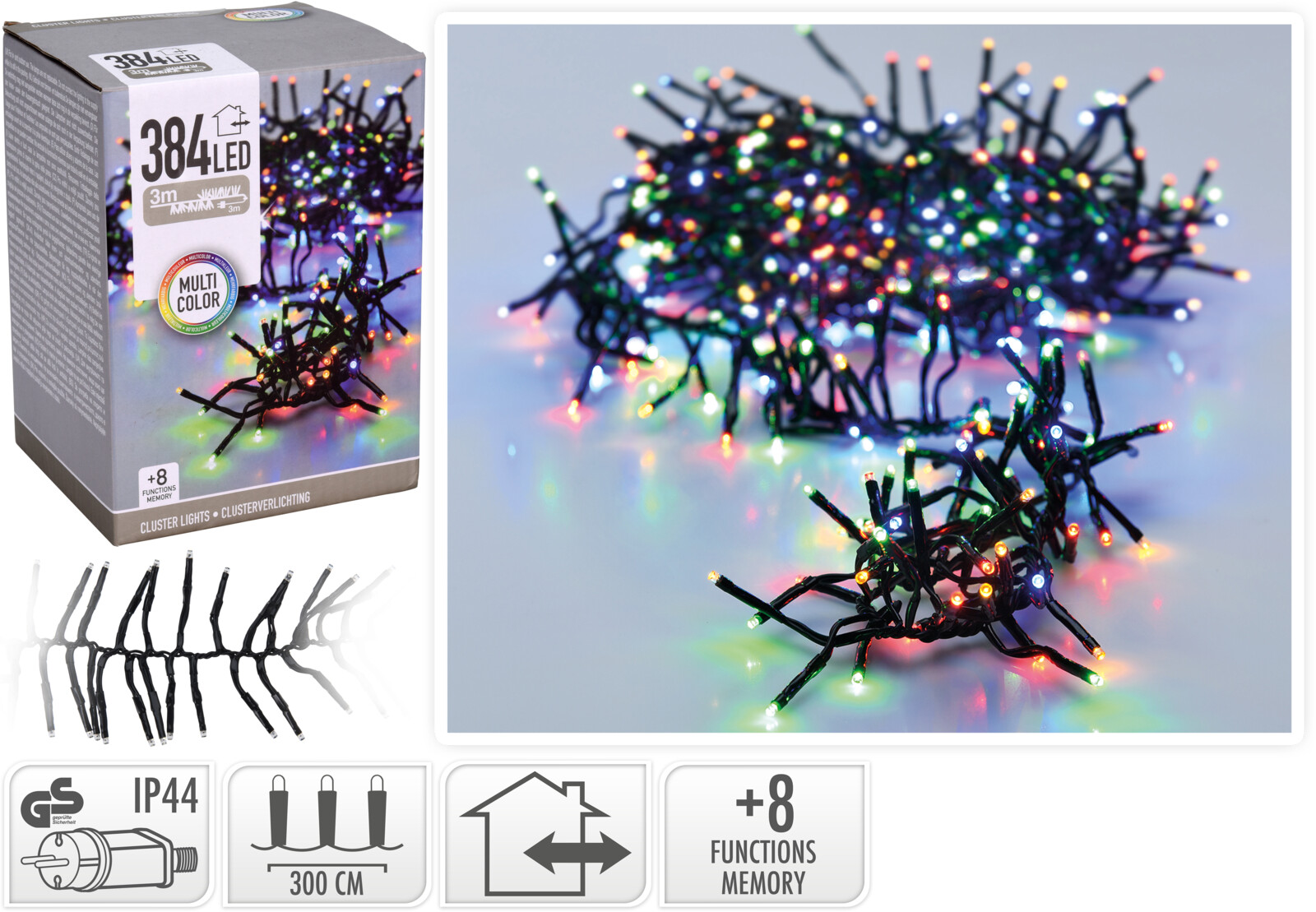 Kerstverlichting Lichtslang Cluster 384 LED Multi 5.8 Meter