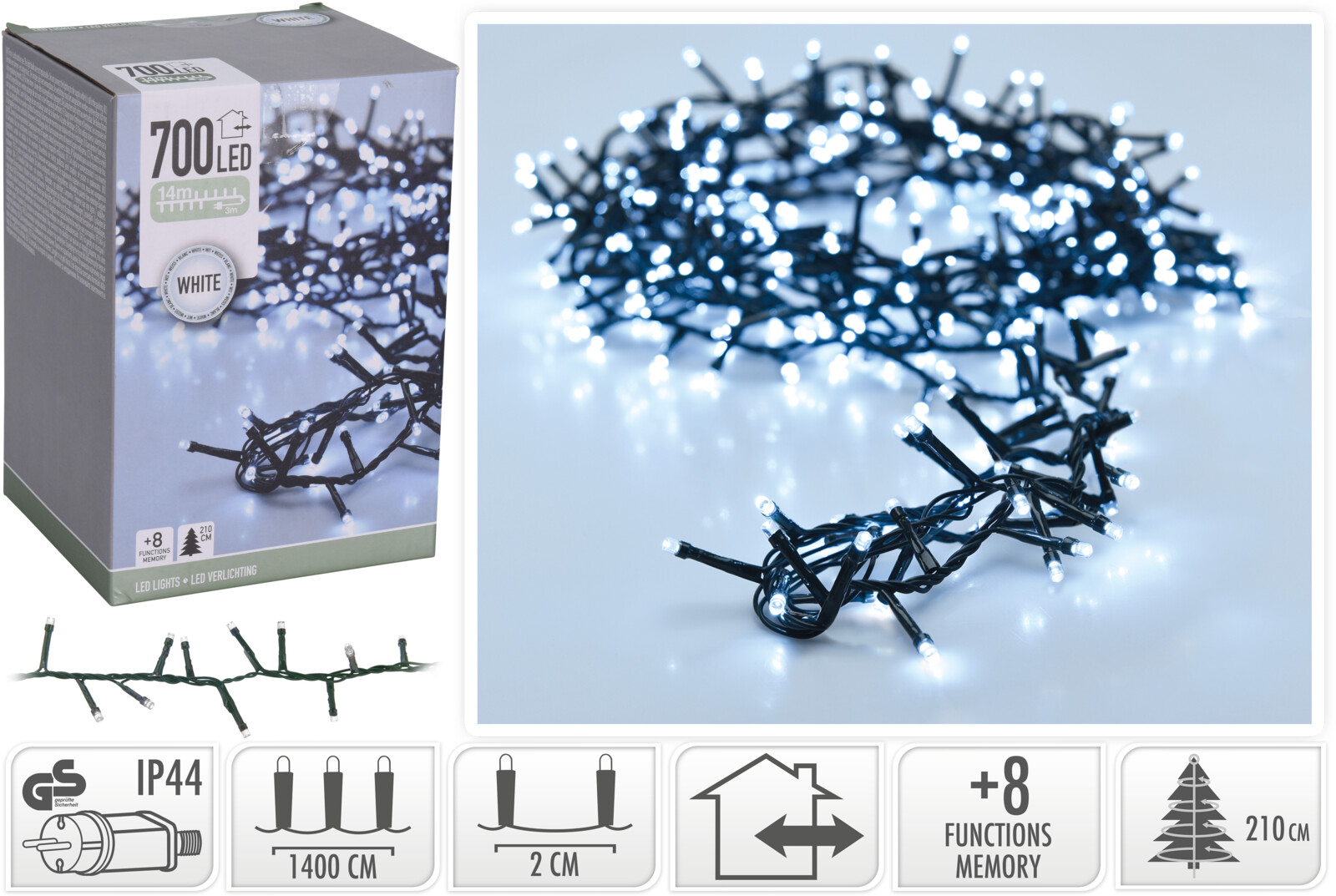 Micro cluster kerstverlichting 700 LED buiten/binnen 14 meter