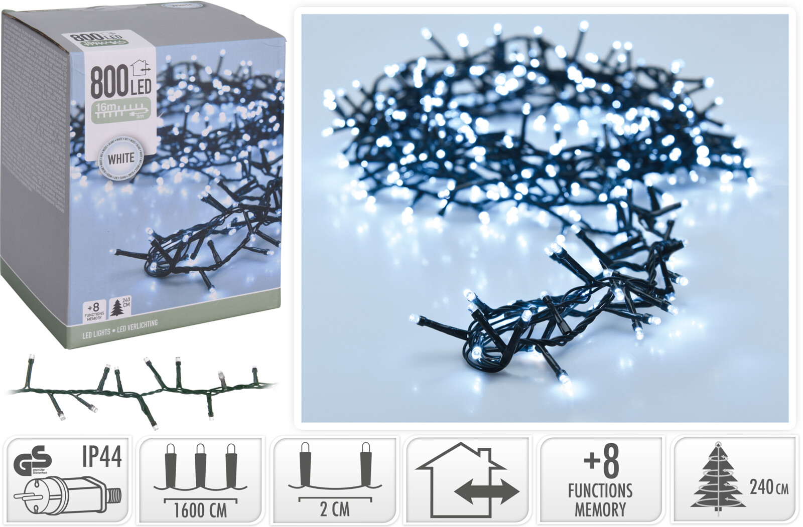 Micro cluster kerstverlichting 800 LED buiten/binnen 16 meter