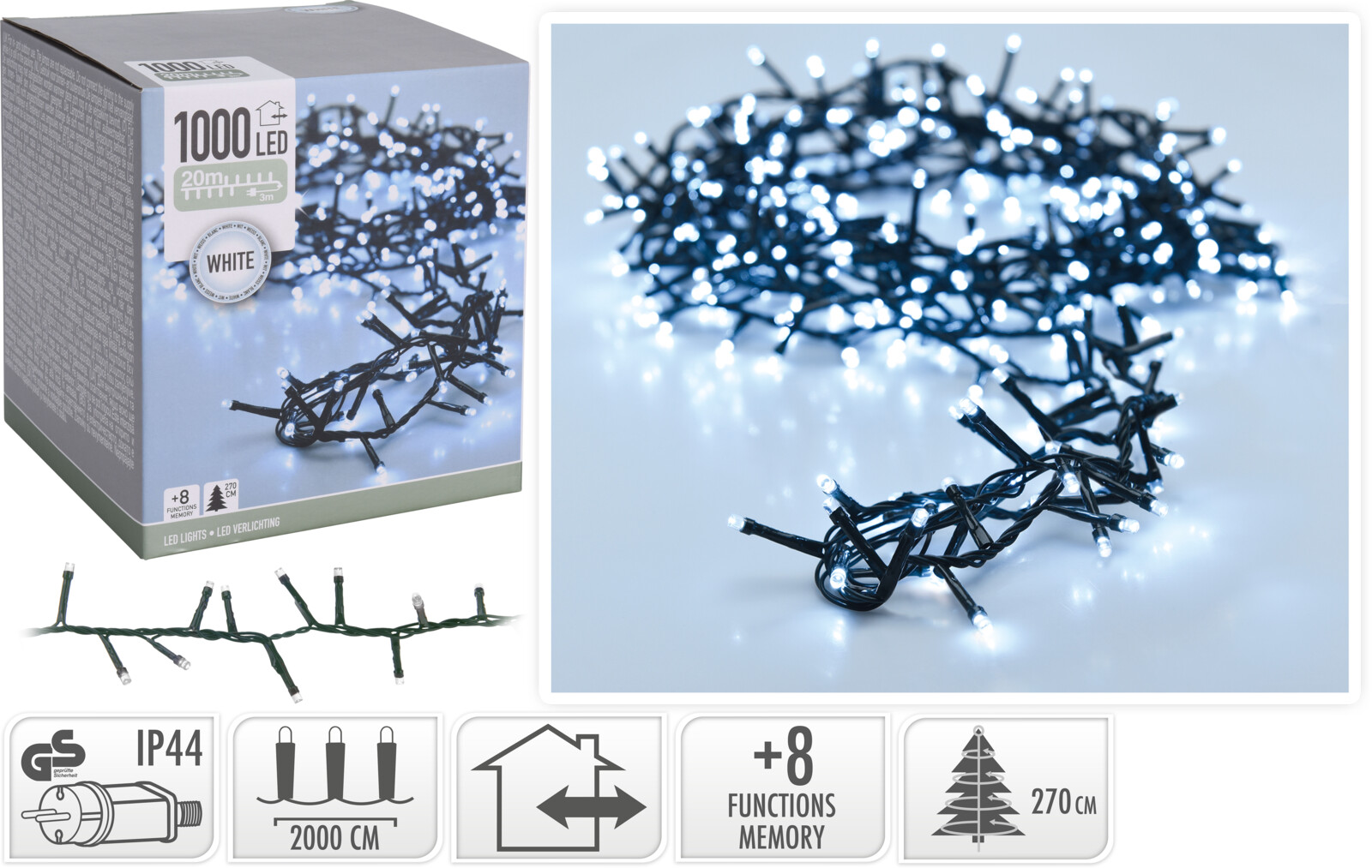 Micro cluster kerstverlichting 1000 LED buiten/binnen 20 meter