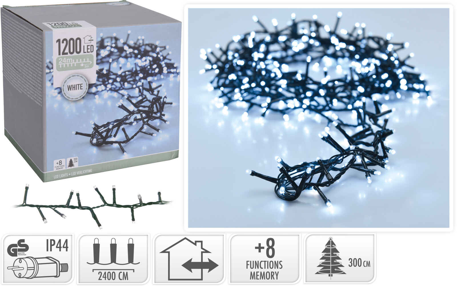 Micro cluster kerstverlichting 1200 LED buiten/binnen 24 meter