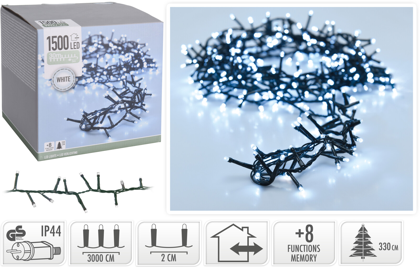 Micro cluster kerstverlichting 1500 LED buiten/binnen 30 meter