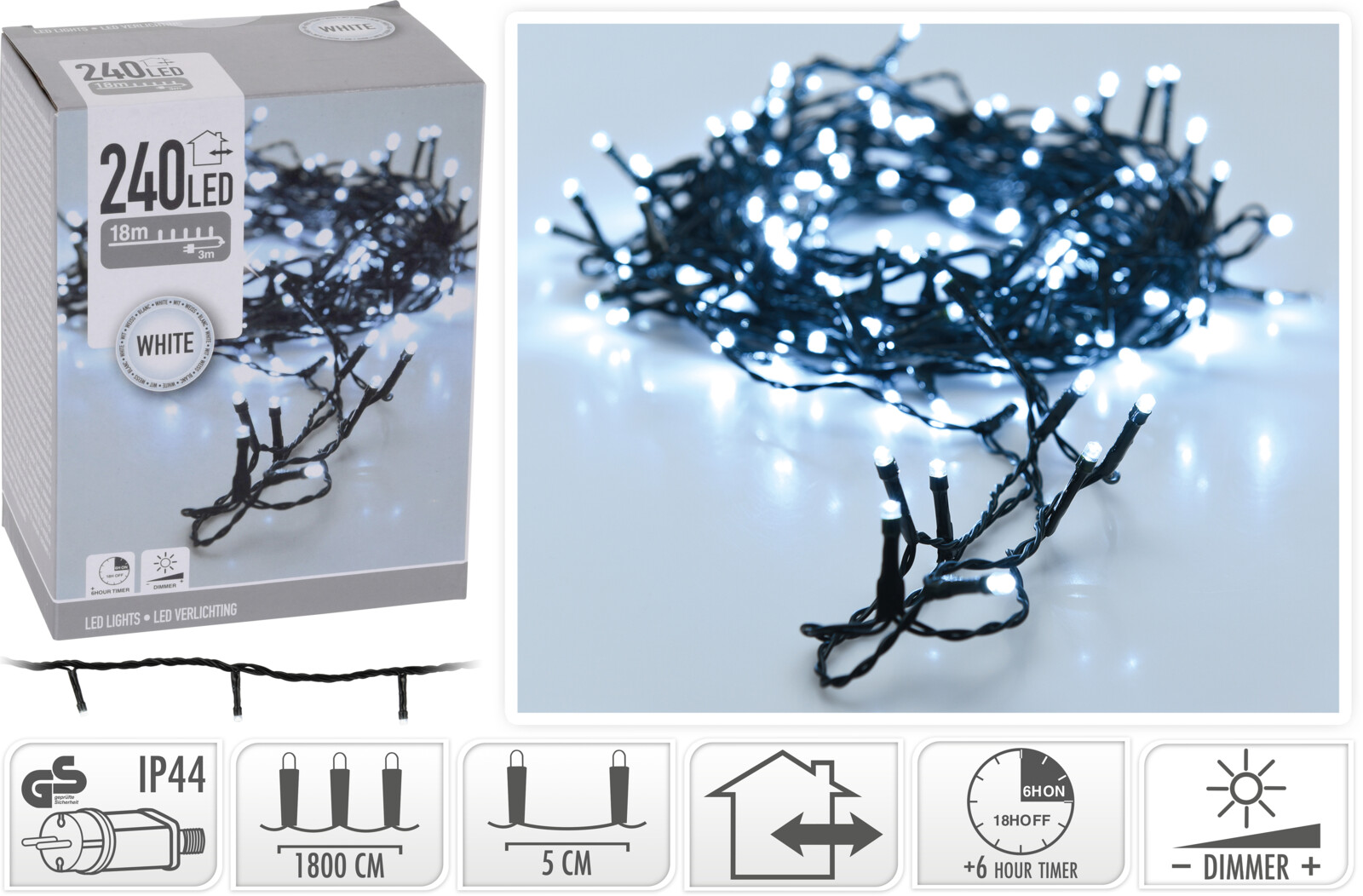 Kerstverlichting 240 LED wit buiten/binnen 18 meter