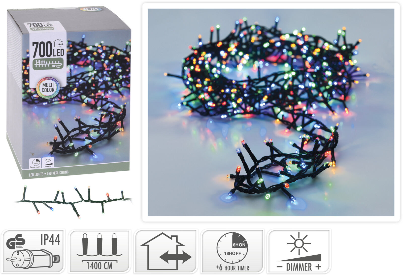 Micro cluster kerstverlichting 700 LED meerkleurig buiten/binnen 14 meter