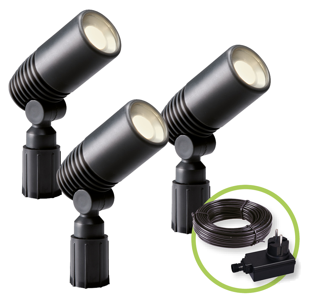 Garden Lights LED Spotlicht Alder 2 W antraciet 3 stuks 2580063