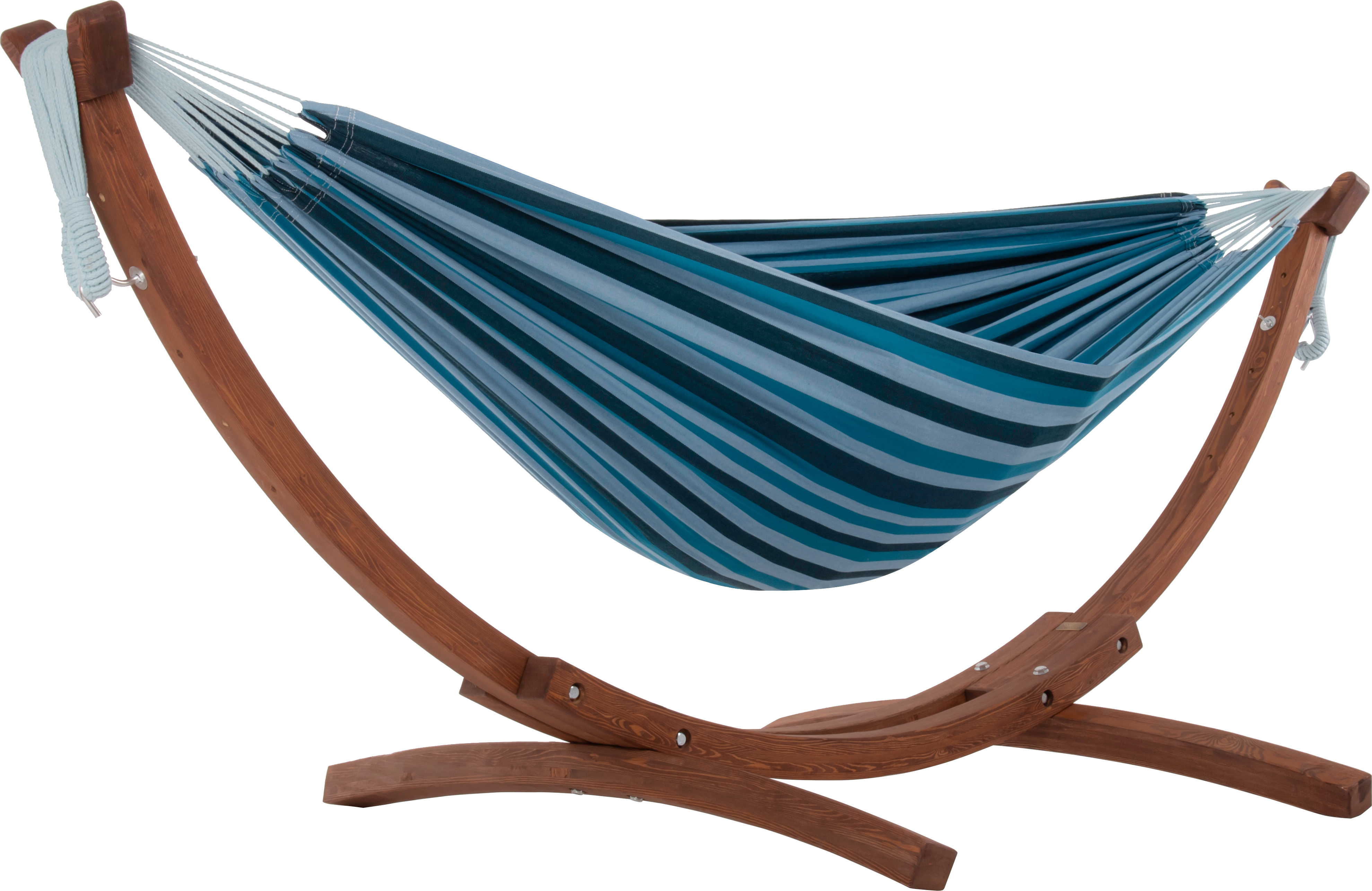 Vivere Combo Dubbele Katoenen Hangmat met Massief Houten Standaard | Blue Lagoon