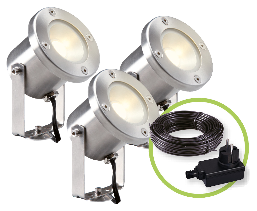 Afbeelding Garden Lights LED-spotlight Catalpa RVS 3 stuks 4121603 door Haxo.nl