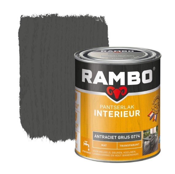 Rambo Pantserlak Interieur Transparant Mat Antraciet Grijs 750ml