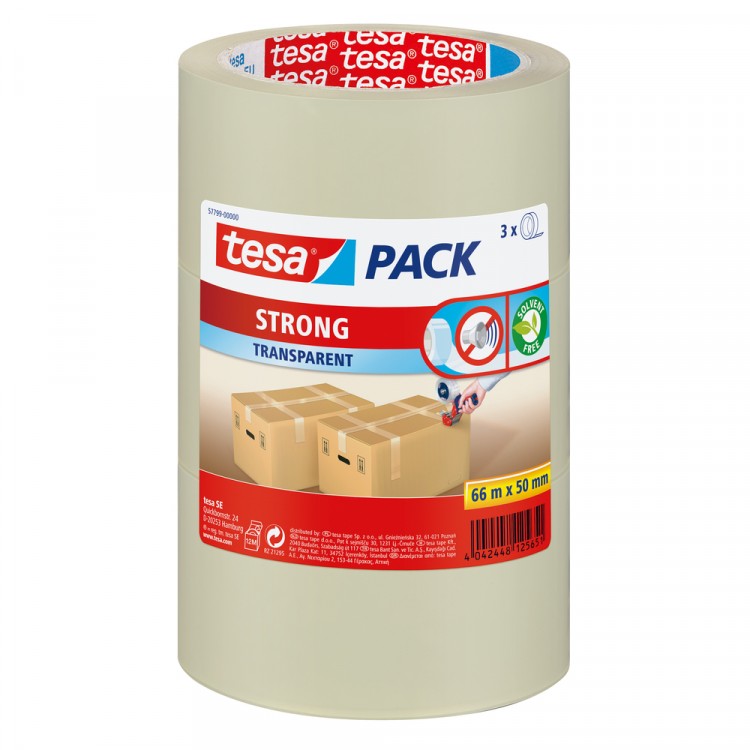 Tesa Verpakkingstape Strong Transparant 50 mm 66 Meter 3-Pack