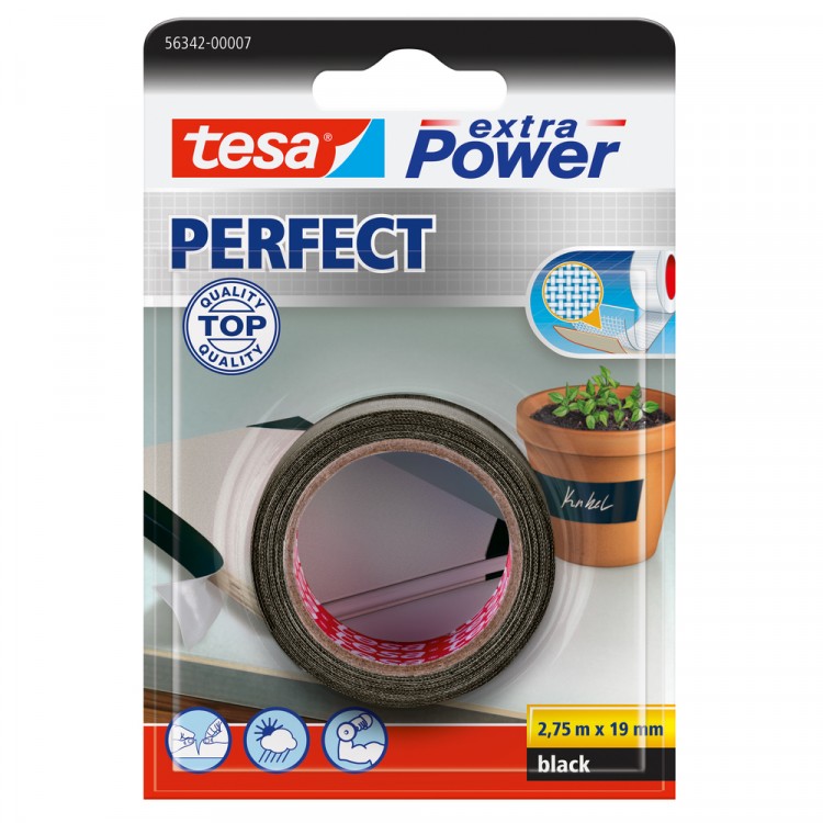 Tesa Extra Power Perfect Textieltape Zwart 19 mm 2.75 Meter