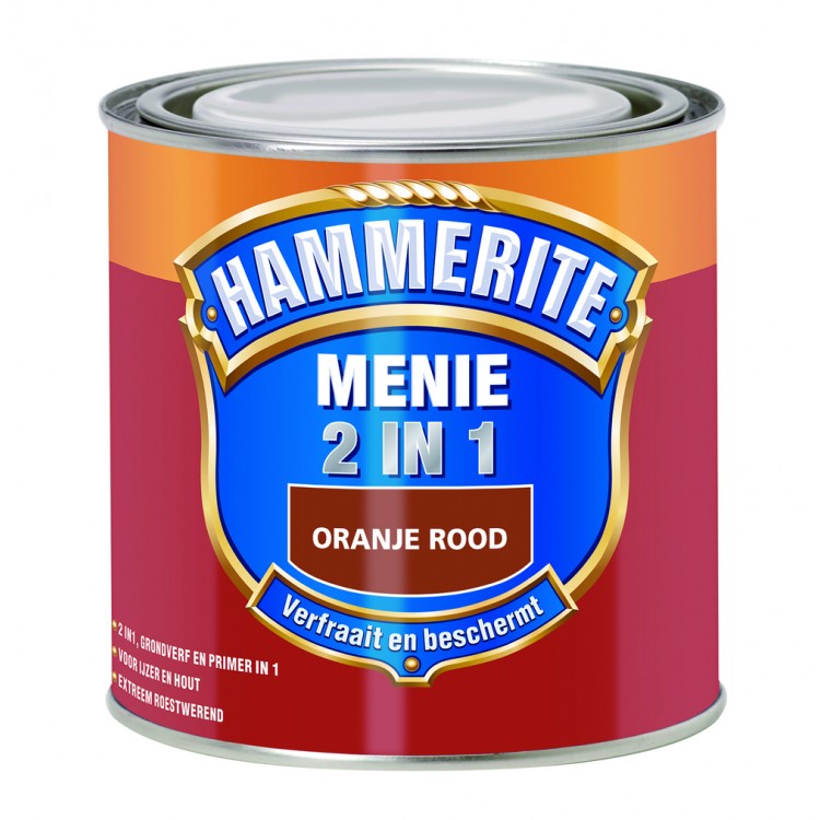 Afbeelding Hammerite Menie Loodvrij 2-in-1 Oranjerood 250 ml door Haxo.nl